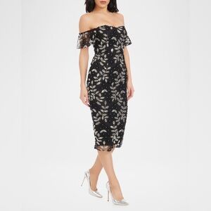 Tara Off-Shoulder Sequin Applique Midi Dress NWOT